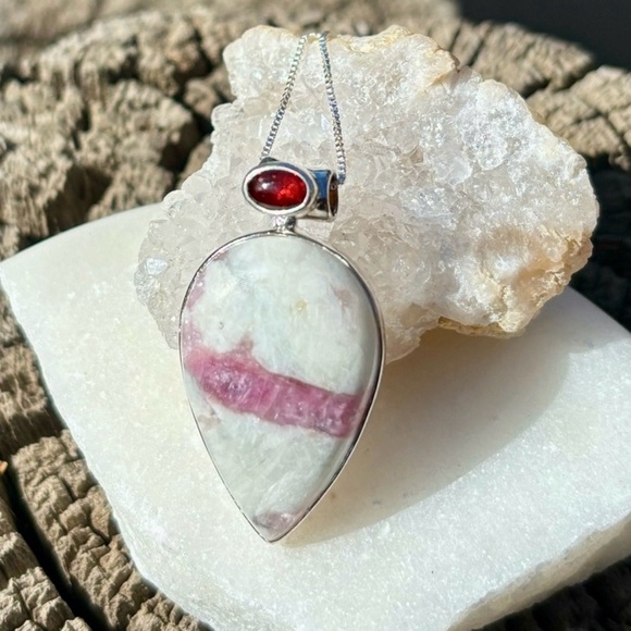 Pink Tourmaline in Quartz & Garnet Necklace